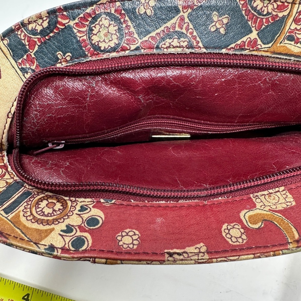 Lisette Vintage Paisley Leather Crossbody Bag Multicolor Mosaic Floral Boho 80s - Picture 11 of 12